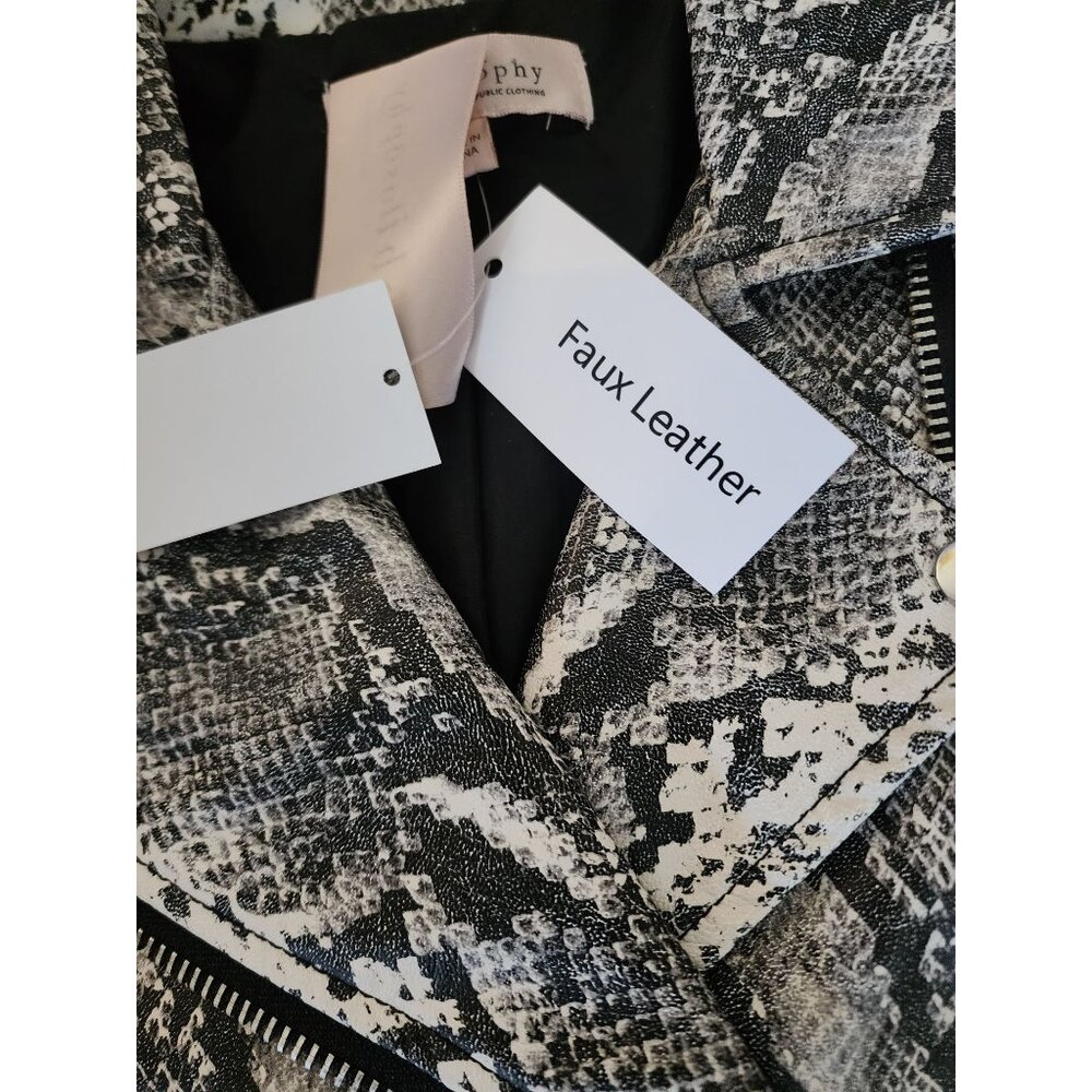 Philosophy Women's Snake Skin Print Embossed Faux Leather Moto Jacket Small NWT - Picture 7 of 13